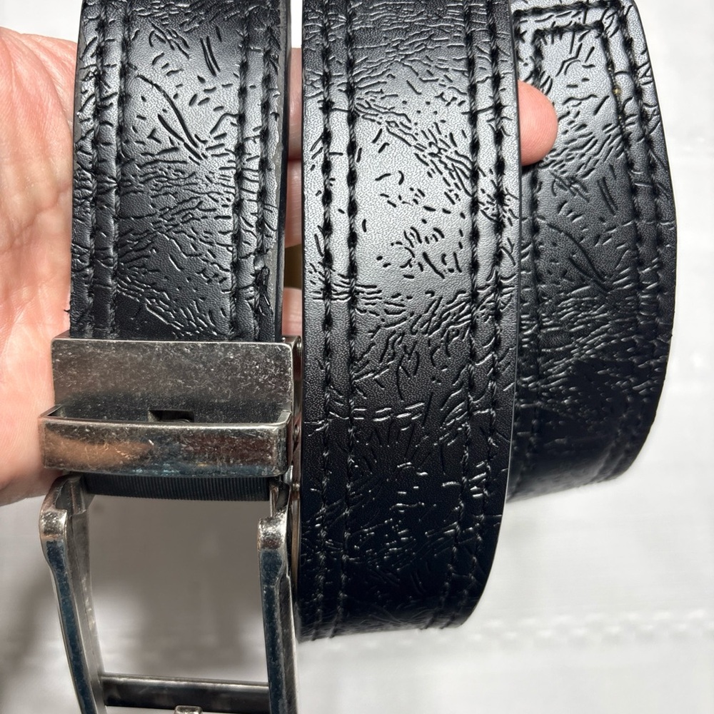 Men's Linxx Mio Marino Leather Ratchet Belt Silver Buckle Classic Belt- 30”
